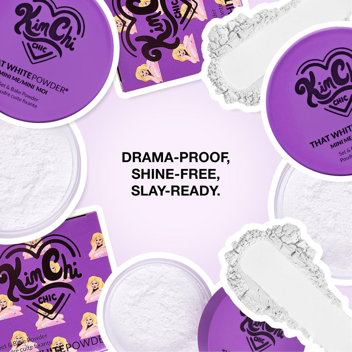 Poudre fixante blanche Kimchi Chic avec un pinceau de maquillage