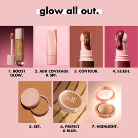 Poudre fixante Halo Glow d'e.l.f. sur une table de maquillage