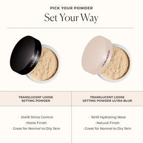 Poudre Fixatrice Laura Mercier sur une table de maquillage