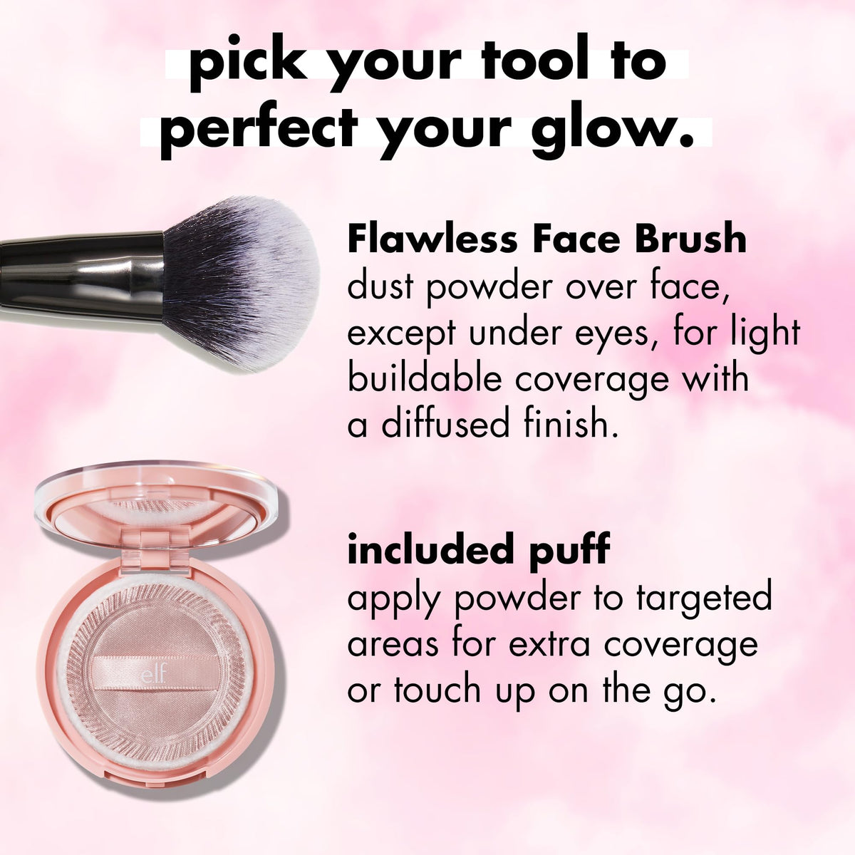 Poudre Halo Glow e.l.f. avec étiquettes de certification