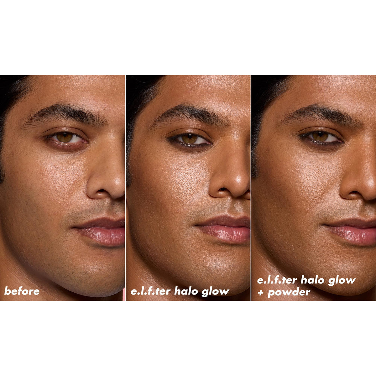 Poudre Halo Glow e.l.f. en usage sur le visage