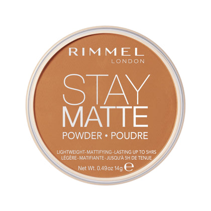 Poudre pressée Rimmel Stay Matte 025 Toffee vue avant avec emballage