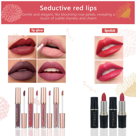 Poudres et gloss à lèvres du kit de maquillage TooAemiS