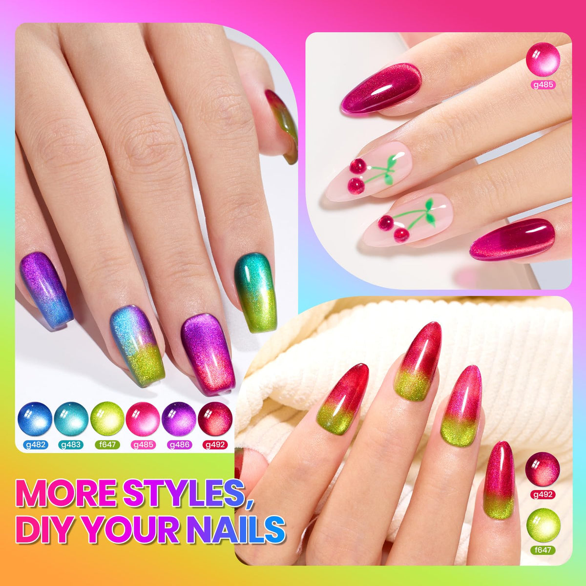 Présentation des couleurs scintillantes du vernis à ongles Cat Eye Beetles