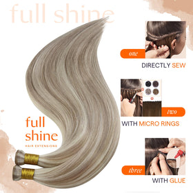 Présentation des extensions de cheveux Full Shine en différents coloris