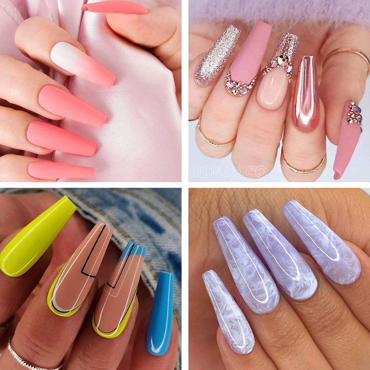 Présentation des Gel Tips Ongles Coffin UNA GELLA sur table