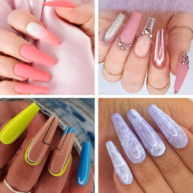 Présentation des Gel Tips Ongles Coffin UNA GELLA sur table