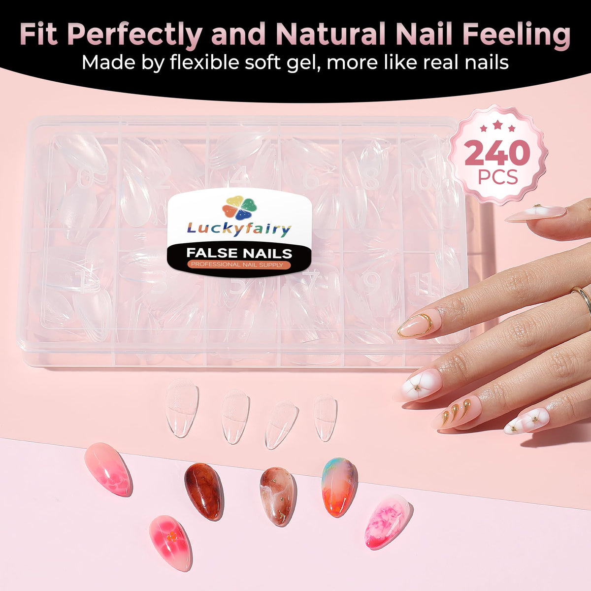 Présentation des tips d'ongles Luckyfairy dans l'emballage