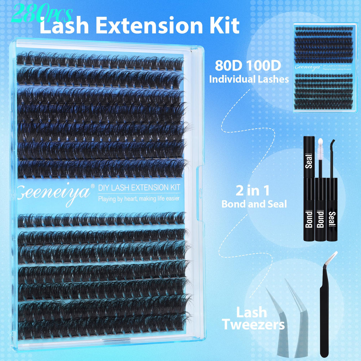 Présentation du kit d'extensions de cils Geeneiya