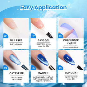 Présentation du kit de vernis à ongles gel Cat Eye sur fond neutre