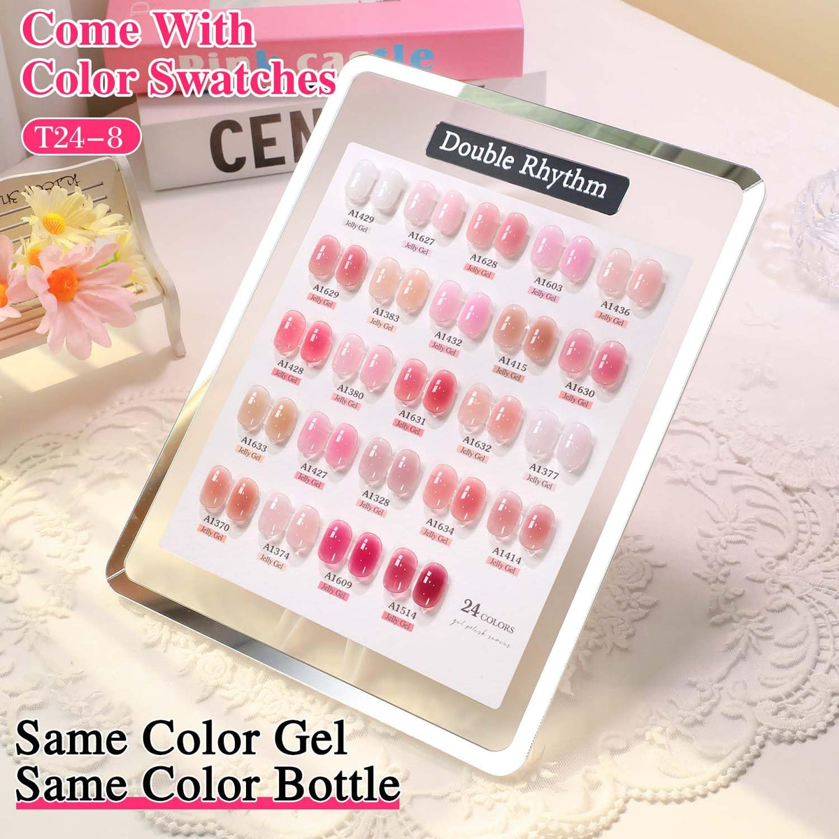 Présentation du kit de vernis gel Double Rhythm avec tous les flacons