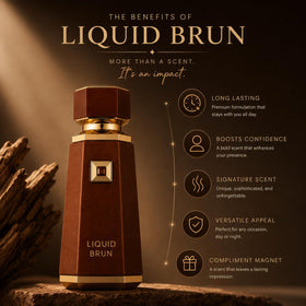 Présentation du parfum Liquid Brun sur une table élégante