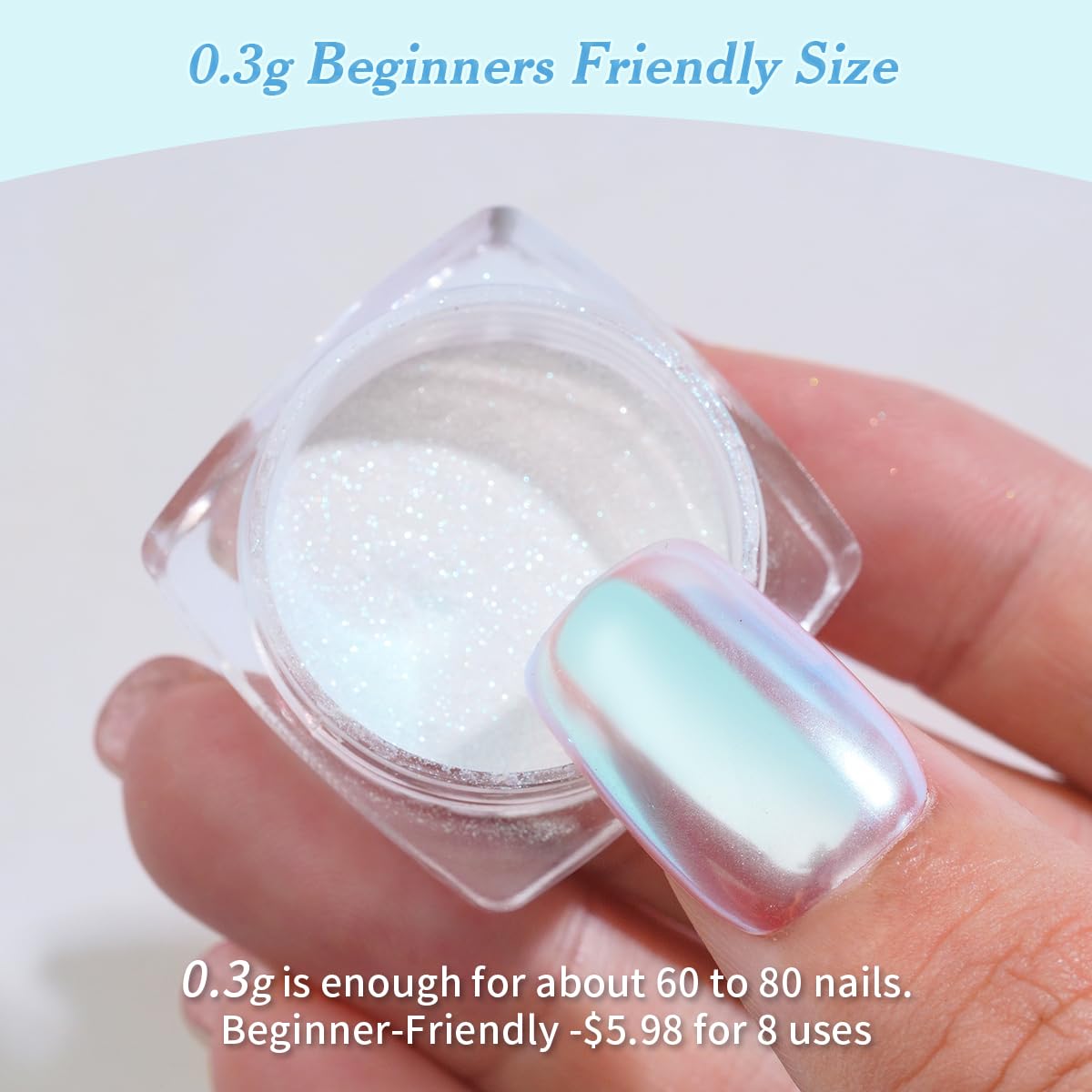 Pretty Diva Poudre à Ongles Chrome Lunaire 0,3g avec applicateurs