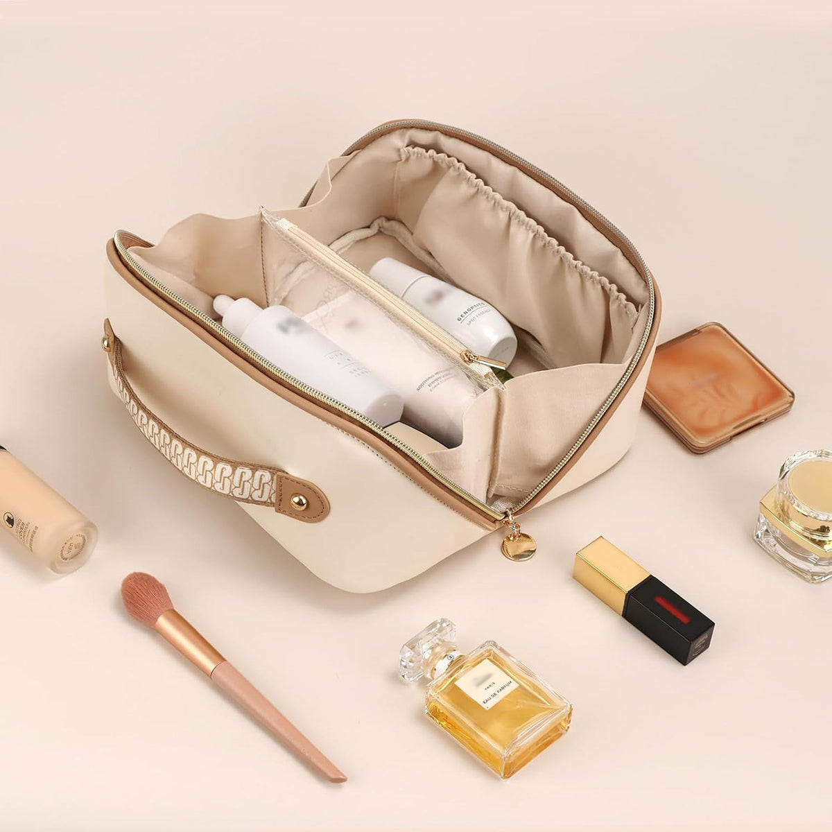Prite trousse de maquillage avec séparateur transparent