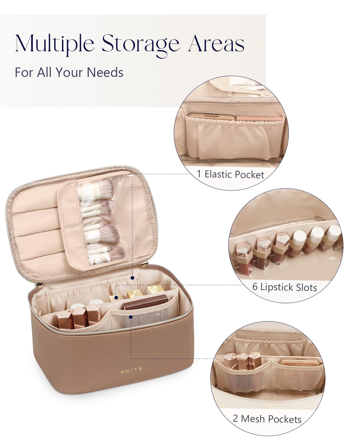 Prite Trousse de Maquillage Voyage avec pinceaux et rouges à lèvres organisés
