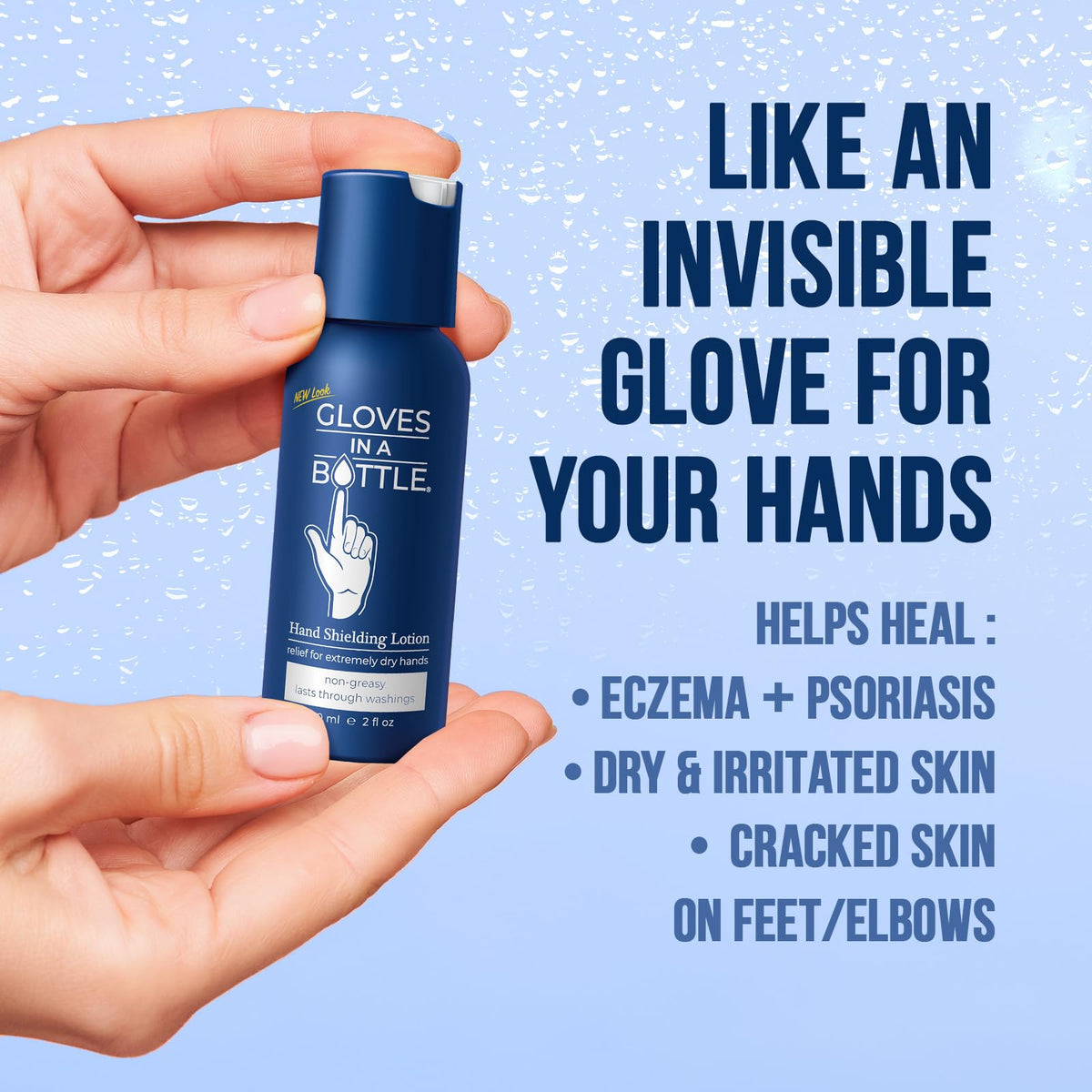 produit Gloves In A Bottle sur une surface de salle de bain