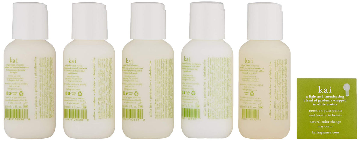 Produits de bain kai dans des flacons de 60 ml avec sac en chanvre