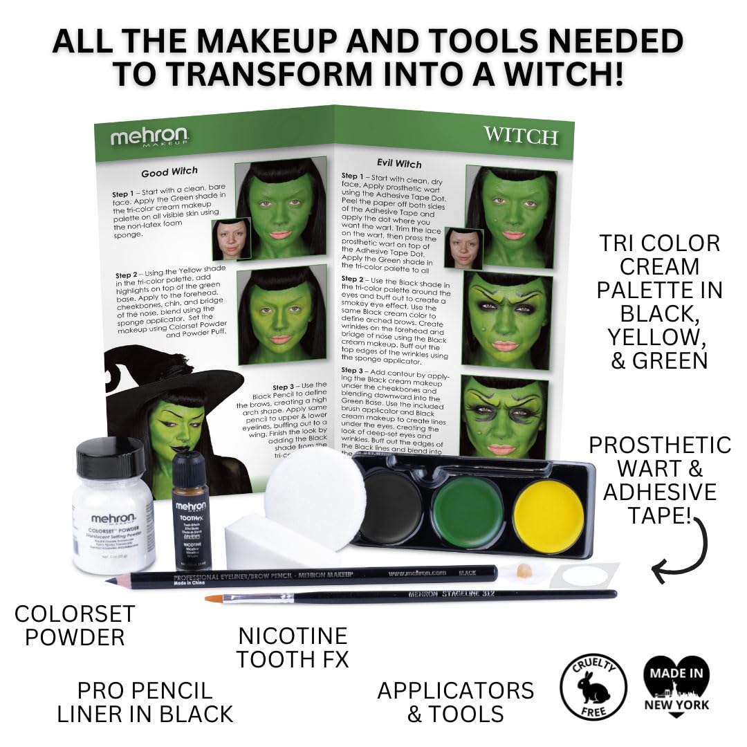 Produits de maquillage inclus dans le kit Mehron pour sorcière