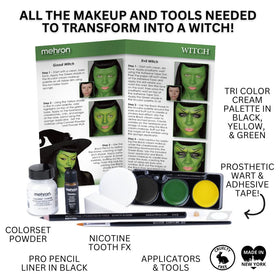 Produits de maquillage inclus dans le kit Mehron pour sorcière