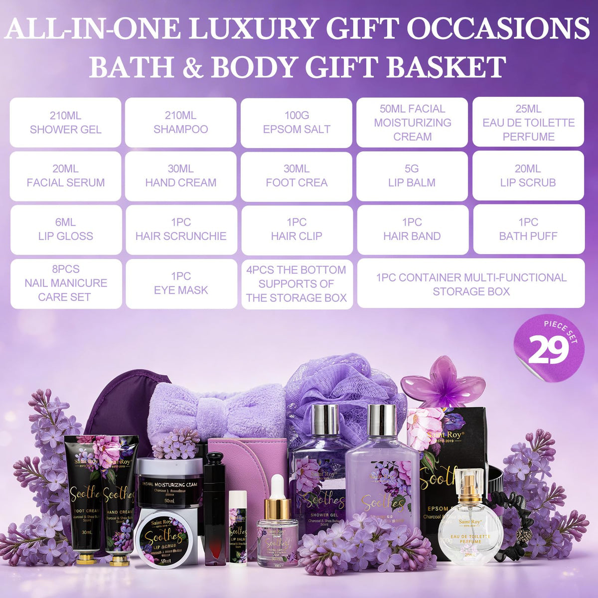 Produits de soin du visage et du corps dans le coffret spa Saint Roy