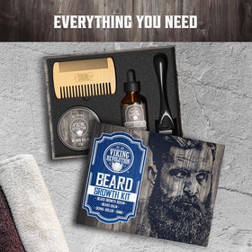 Produits du Kit de Croissance de Barbe Viking Revolution sur fond neutre