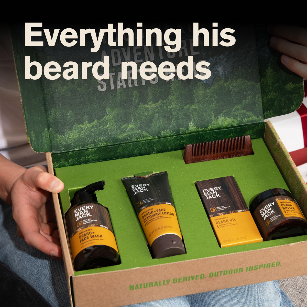 Produits du kit de soins de barbe Every Man Jack avec emballage