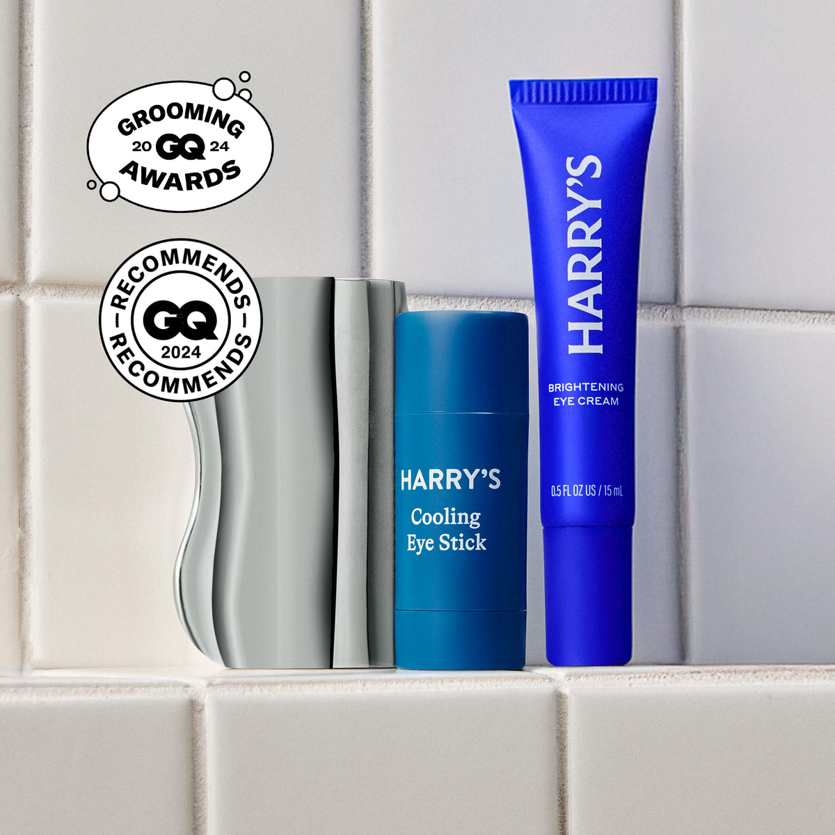 Produits Harry's pour le soin des yeux sur fond neutre