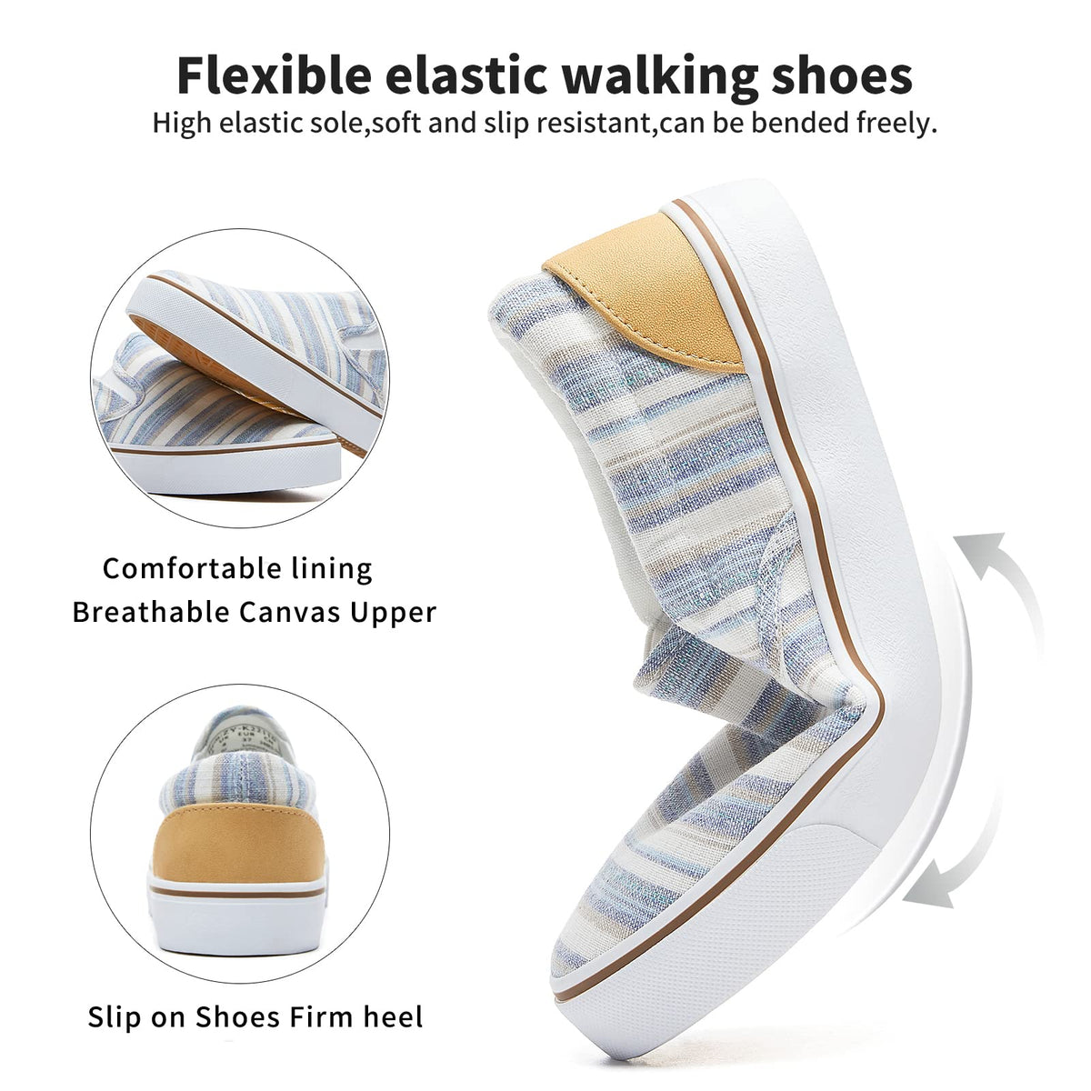 Profil latéral des baskets slip-on rayures bleu clair
