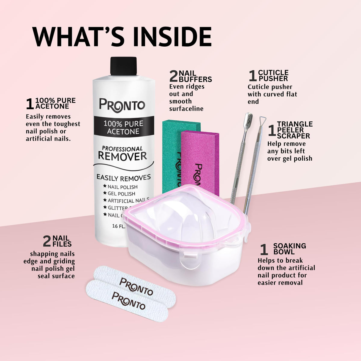 Pronto Dissolvant de Vernis à Ongles 100% Acétone 473 ml avec étiquette