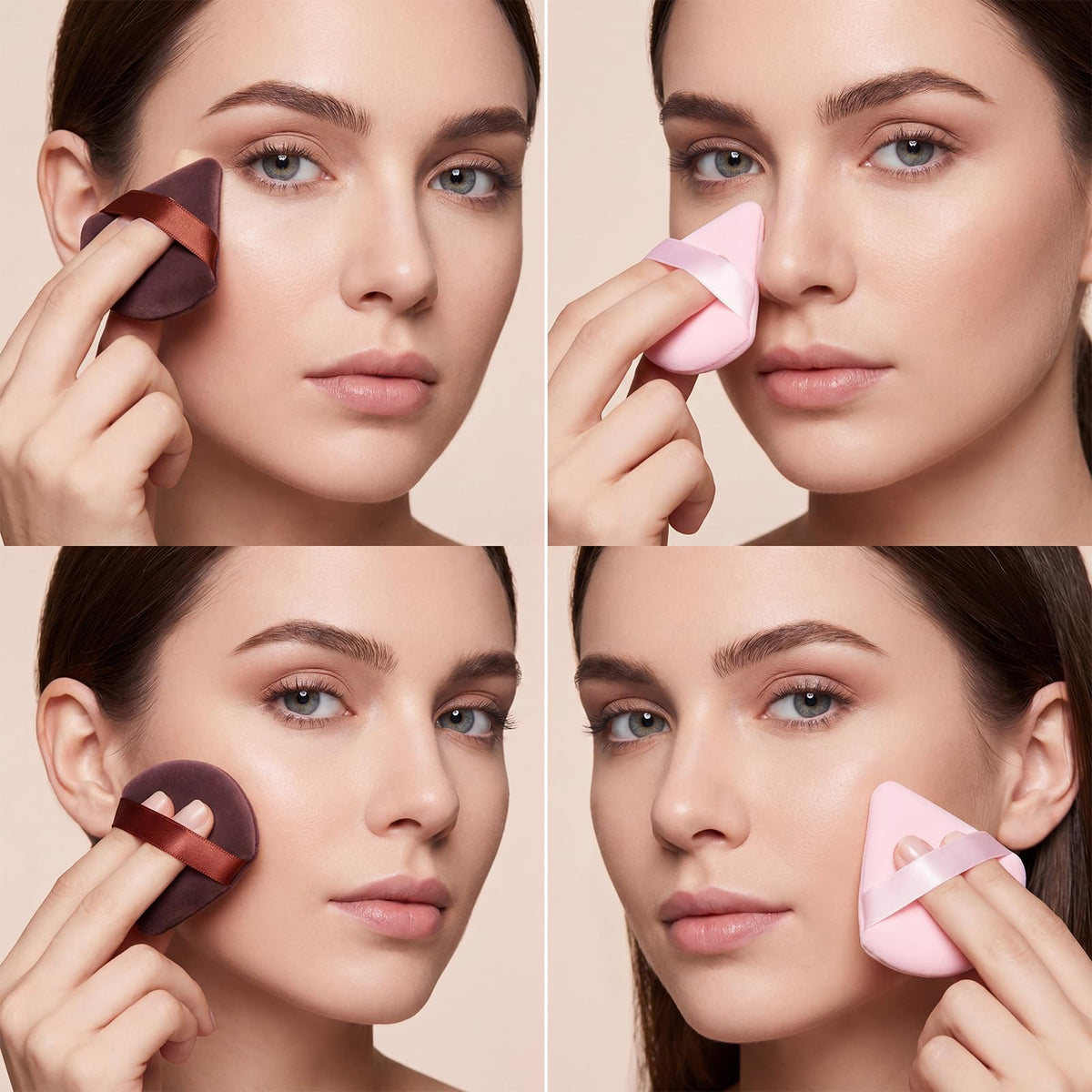 Puff triangle Pimoys en velours sur fond neutre