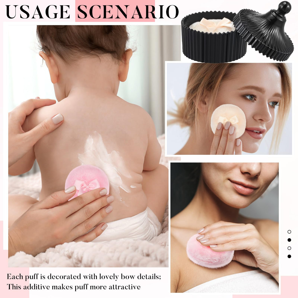 Puffs Tioncy sur une table de maquillage élégante