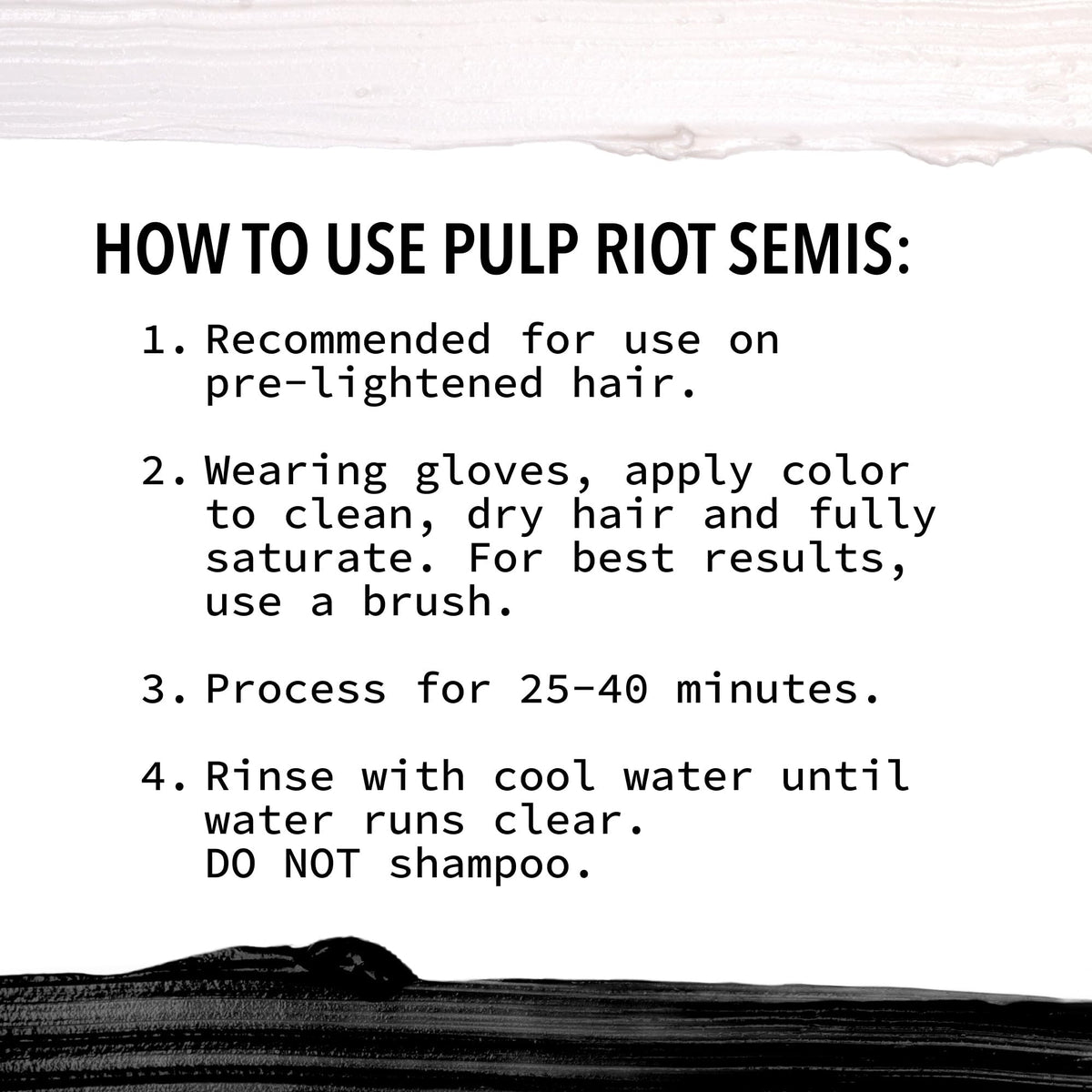 Pulp Riot tube Noir avec échantillon de couleur sur cheveux