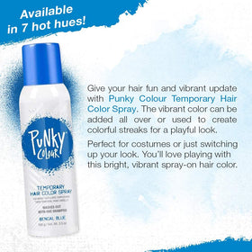 Punky Spray de Couleur Temporaire Bengal Blue en application sur cheveux