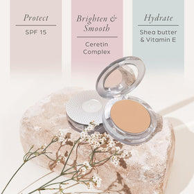 PÜR MINERALS Fond de Teint Minéral Pressé 4-en-1, packaging et dimensions