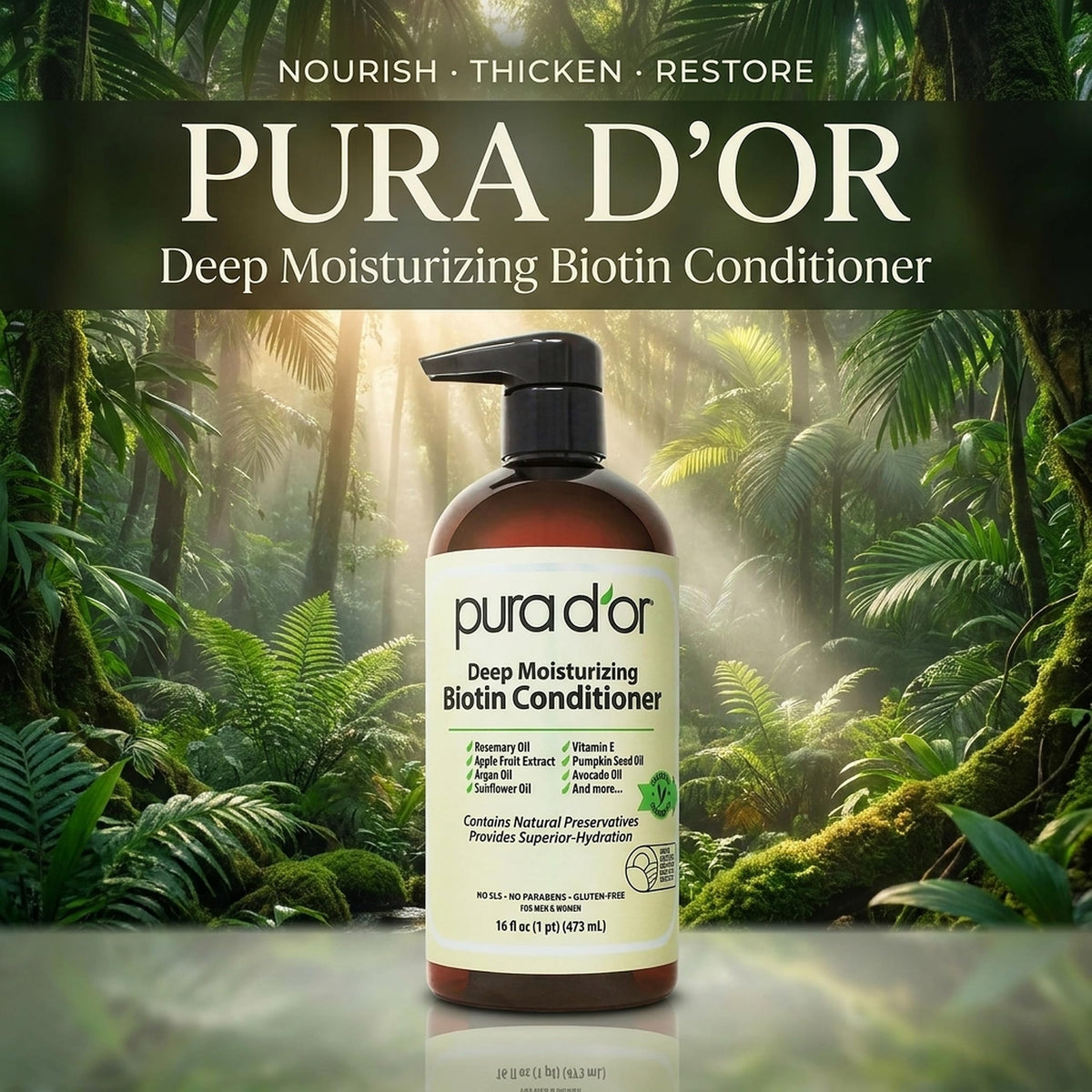 PURA D'OR Après-Shampooing Hydratant avec ingrédients naturels