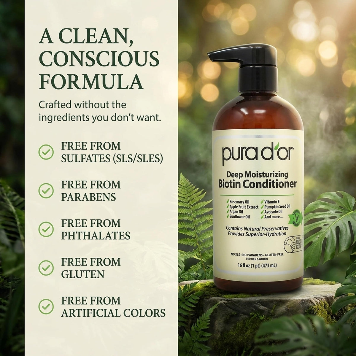 PURA D'OR Après-Shampooing Hydratant biotine et huile d'argan