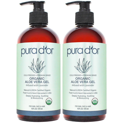 PURA D'OR Gel d'Aloe Vera Bio 16 Oz vue avant avec étiquette