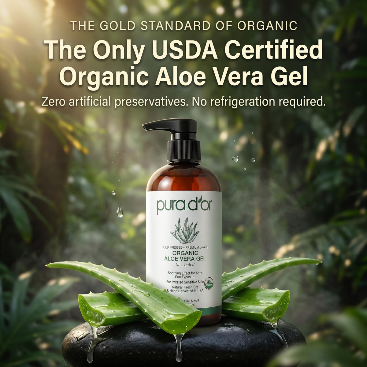 PURA D'OR Gel d'Aloe Vera Organique 473ml application sur la peau