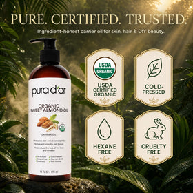 PURA D'OR Huile d'Amande Douce Bio 16 Oz - utilisation sur les cheveux
