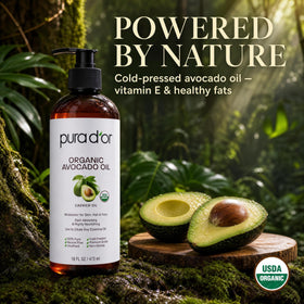 PURA D'OR Huile d'Avocat Bio 16oz en ambiance sur une table