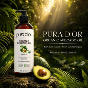 PURA D'OR Huile d'Avocat Bio 16oz vue arrière avec ingrédients