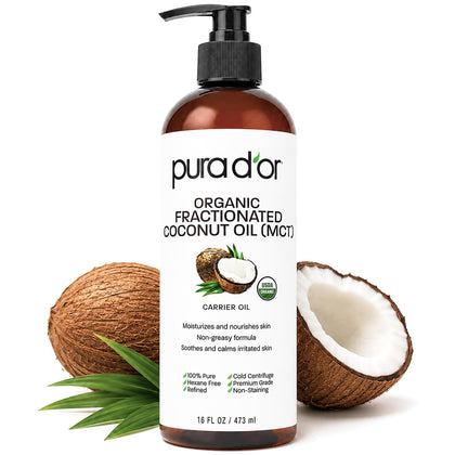 PURA D'OR Huile de Coco Fractionnée Bio 16oz vue avant