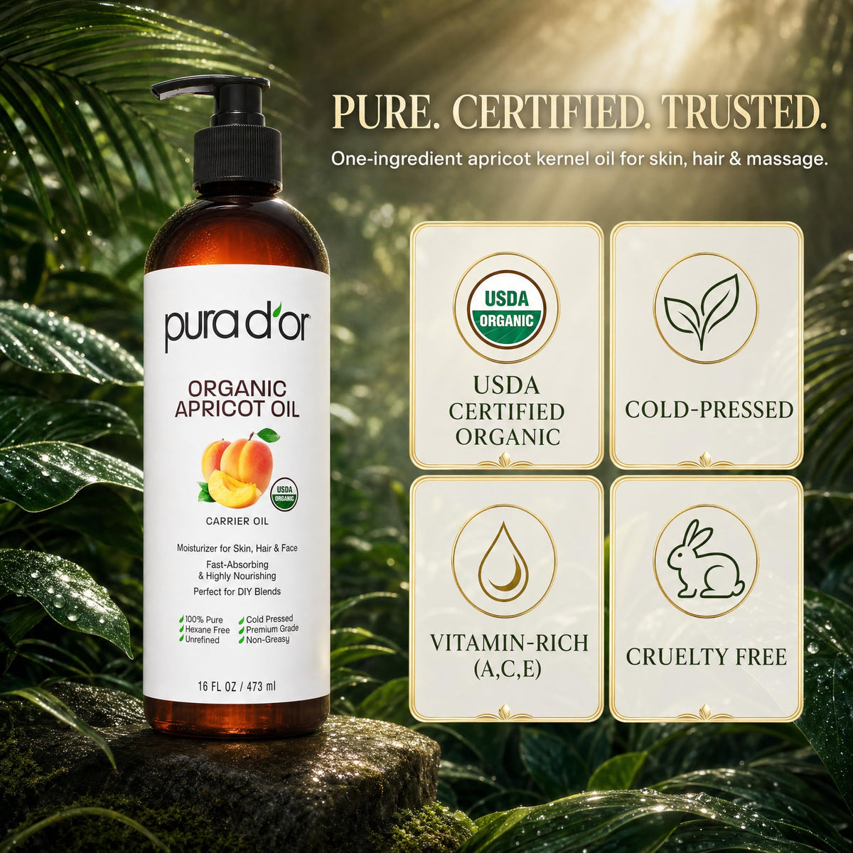 PURA D'OR Huile de Noyau d'Abricot avec ingrédients naturels