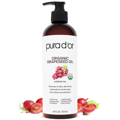 PURA D'OR Huile de Pépin de Raisin Bio 16oz vue avant