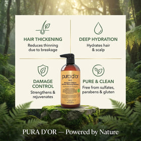 PURA D'OR Shampoo Anti-Chute 0,5% Charbon Actif avec des ingrédients naturels
