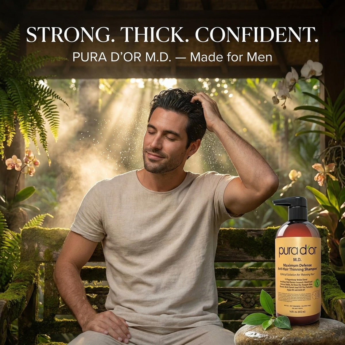 PURA D'OR Shampoo Anti-Chute 0,5% Charbon Actif dans un environnement de salle de bain