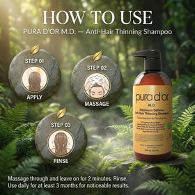 PURA D'OR Shampoo Anti-Chute 0,5% Charbon Actif en utilisation sur des cheveux mouillés