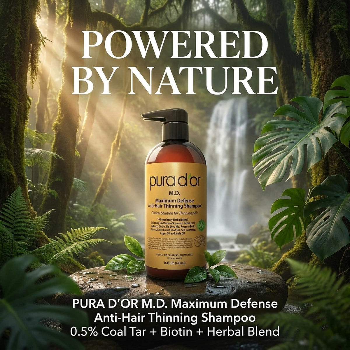 PURA D'OR Shampoo Anti-Chute 0,5% Charbon Actif étiquette