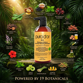 PURA D'OR Shampoo Anti-Chute 0,5% Charbon Actif sur un fond blanc