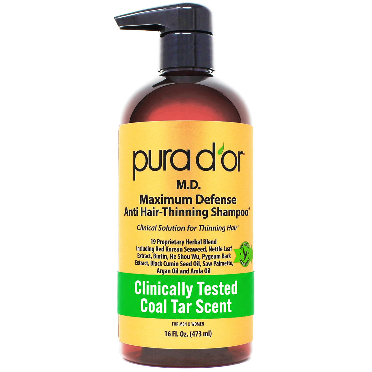 PURA D'OR Shampoo Anti-Chute 0,5% Charbon Actif vue avant